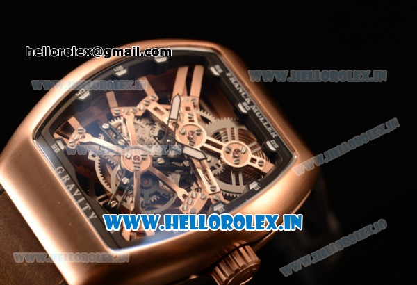 Franck Muller Vanguard Miyota Automatic Copy Tourbillon Rose Gold Case With Skeleton Dial Leather/Rubber Strap - Click Image to Close